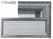 Krbová mřížka profil rámečku Oskar černo-stříbrná s žaluzií, rozměr 170x480 mm