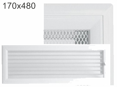Krbová mřížka Kratki profil rámečku Oskar bílá s žaluzií, rozměr 170x480 mm