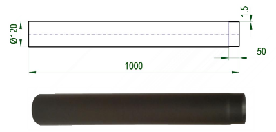 Kouřovod 120 V.A.P.K. Roura délky 1000 mm - průměr 120 mm   tl.1,5