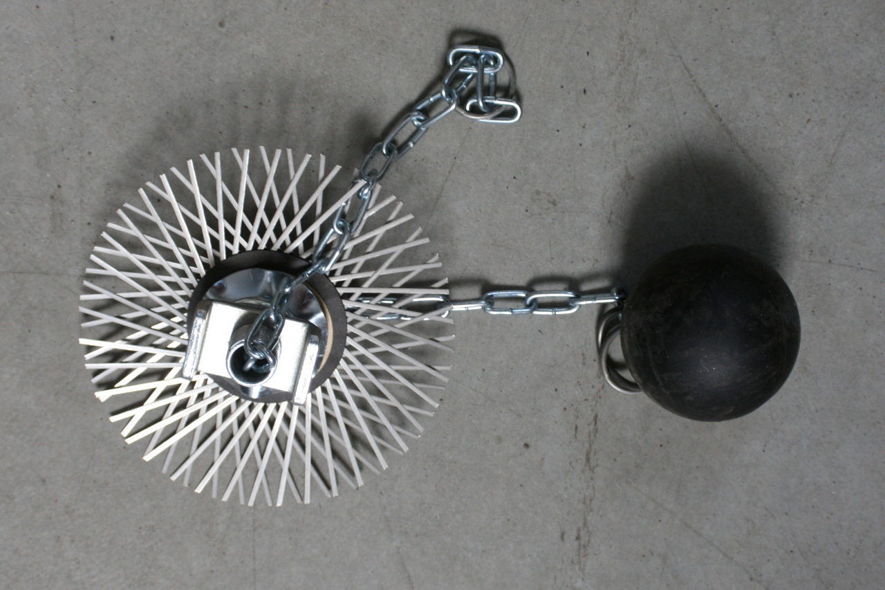 Kominické lanové sluníčko nerez Termopen - průměr 150 mm s provlékacím strojkem s pogumovaným závažím 1kg