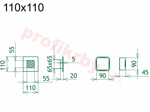 Krbová mřížka Kratki - černá, rozměr 110x110 mm