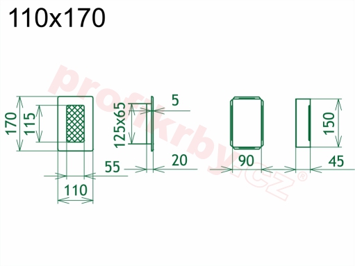 Krbová mřížka Kratki - černá, rozměr 110x170 mm