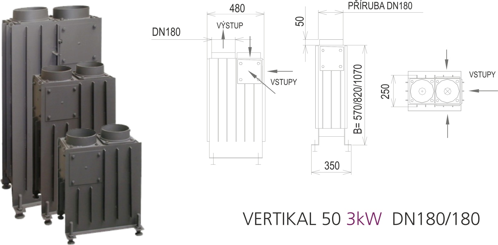 Spalinový výměník KOBOK Kobok Teplovzdušný výměník KOBOK Vertikal 50 3 kW H180/B180