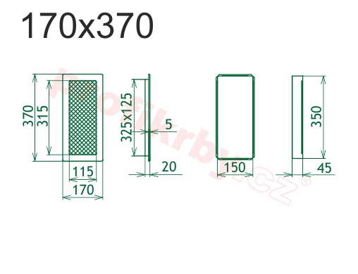 Krbová mřížka Kratki - černá lamelová Č 170x370