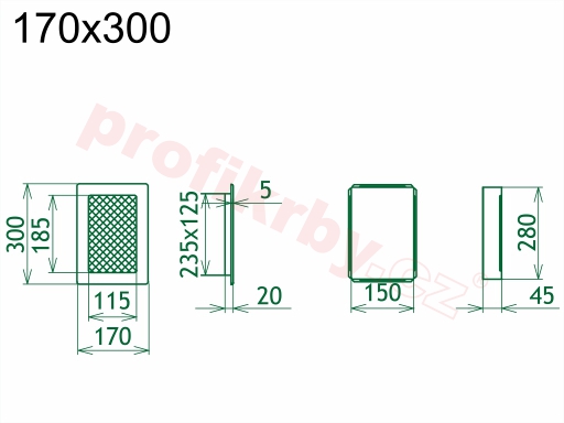 Krbová mřížka Kratki - grafitová lamelová G 170x300