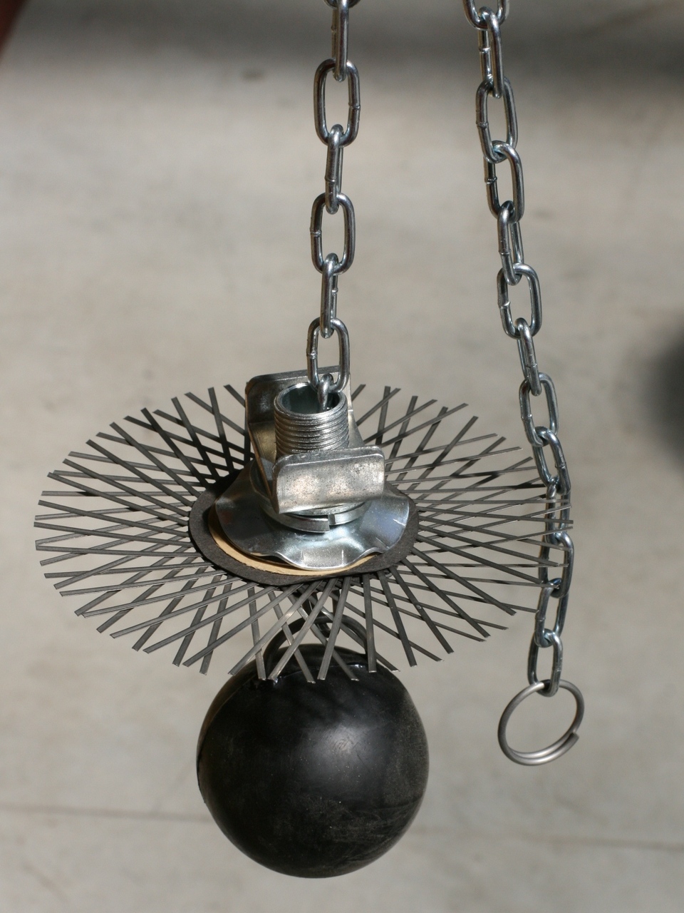 Kominické lanové sluníčko nerez Termopen - průměr 150 mm s provlékacím strojkem s pogumovaným závažím 1kg