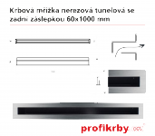 Kratki Krbová mřížka broušený nerez Tunelová/se zadní záslepkou 60x1000