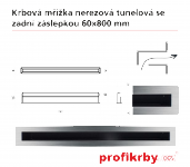 Krbová mřížka broušený nerez Tunelová/se zadní záslepkou 60x800