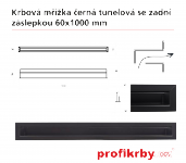 Krbová mřížka černá Tunelová/se zadní záslepkou 60x1000