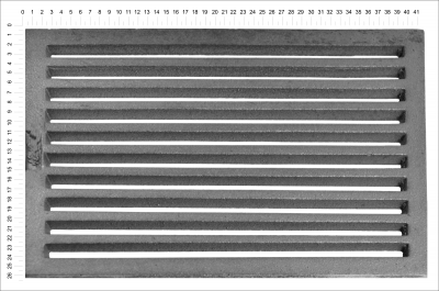 Litinový rošt pro kamna a krby Termopen rošt obdélníkový-plochý R10x16 rozměry 263x418 mm tloušťka 15 mm