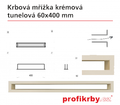 Krbová mřížka Kratki Krémová Tunelová 60x400