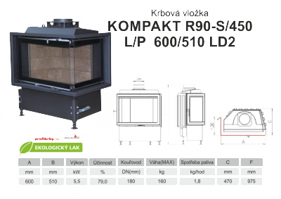 Krbová vložka KOBOK KOBOK KOMPAKT R90x450 600 510 - Rohová - LD2 - dvoje dveře bez sloupku - Levá