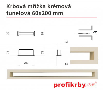 Krbová mřížka Kratki Krémová Tunelová 60x200