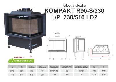 Krbová vložka KOBOK KOBOK KOMPAKT R90x330 730 510 - Rohová - LD2 - dvoje dveře bez sloupku - Pravá