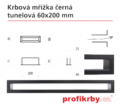 Krbová mřížka Kratki černá Tunelová 60x200