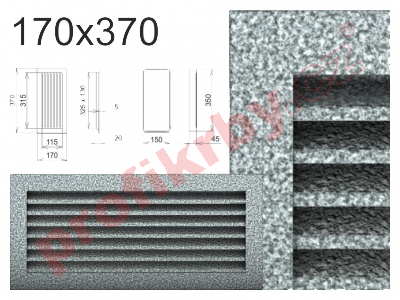 Krbová mřížka Kratki černo-stříbrná lamelová 170x370