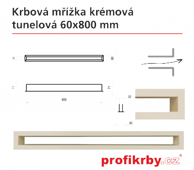 Krbová mřížka Kratki krémová Tunelová 60x800