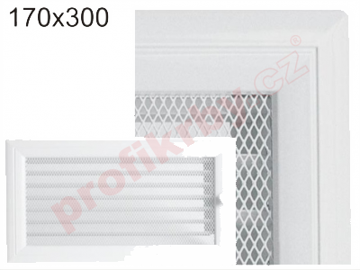 Krbová mřížka Kratki profil rámečku Oskar bílá s žaluzií, rozměr 170x300 mm