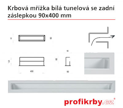 Krbová mřížka Kratki bílá Tunelová/se zadní záslepkou 90x400