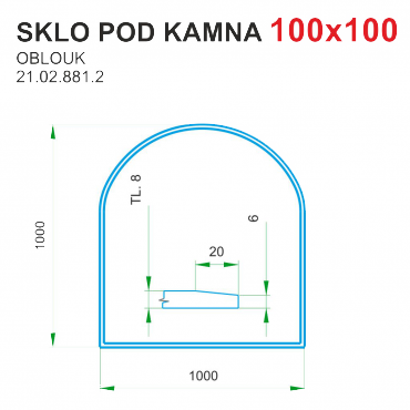 Podložka - sklo pod kamna tloušťka 8 mm Lienbacher 100x100 oblouk