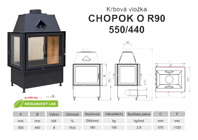 Krbová vložka KOBOK KOBOK CHOPOK R90 O x570 550 440 - Třístranná - troje dveře