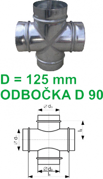 vzduchotechnická tvarovka WENTOR OBD90 125 125 odbočka dvojitá 90