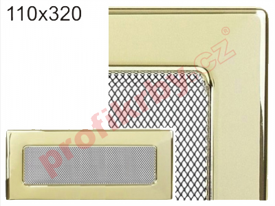 Krbová mřížka Kratki galvanizovaná zlatá, rozměr 110x320 mm