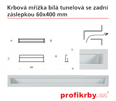 Krbová mřížka Kratki bílá Tunelová/se zadní záslepkou 60x400