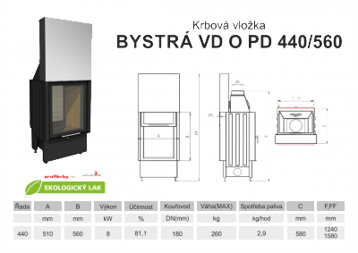 Krbová vložka KOBOK na výšku KOBOK BYSTRÁ PD VD 440 (510) 570 - přikládací dveře, výsuvné dveře