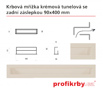 Krbová mřížka Kratki Krémová Tunelová/se zadní záslepkou 90x400