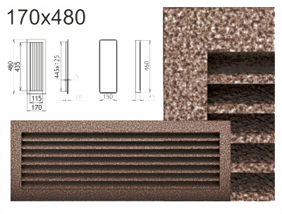 Krbová mřížka Kratki černo-měděná lamelová 170x480