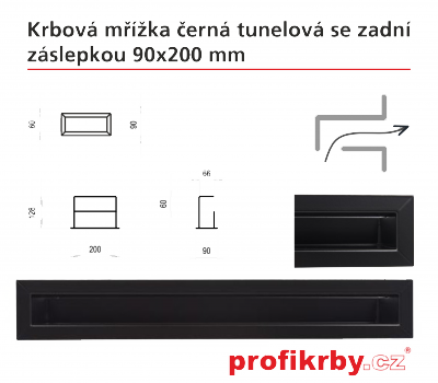 Krbová mřížka Kratki černá Tunelová/se zadní záslepkou 90x200