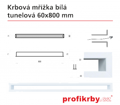 Krbová mřížka Kratki bílá Tunelová 60x800