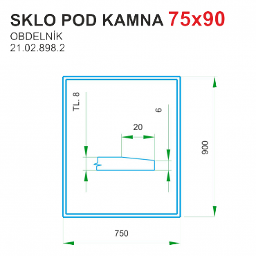 Podložka - sklo pod kamna tloušťka 8 mm Lienbacher 90x75 cm