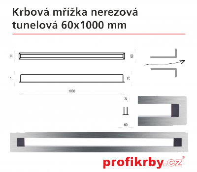 Krbová mřížka Kratki broušený nerez Tunelová 60x1000