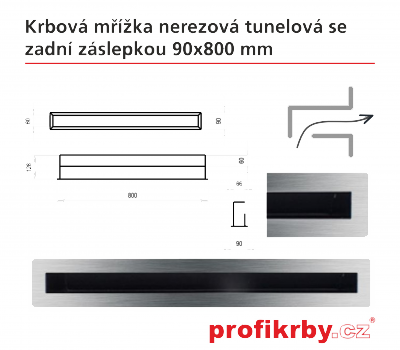 Krbová mřížka Kratki broušený nerez Tunelová/se zadní záslepkou 90x1000