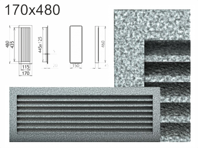 Krbová mřížka Kratki černo-stříbrná lamelová 170x480