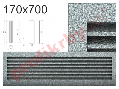 Krbová mřížka Kratki černo-stříbrná lamelová  170x700