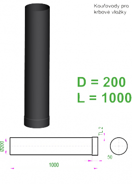 Kouřovod 180 STS Prachatice Roura délky 1000 mm - průměr 180 mm  tl.2