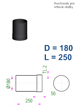 Kouřovod 180 STS Prachatice Roura délky 250 mm - průměr 180 mm tl.2