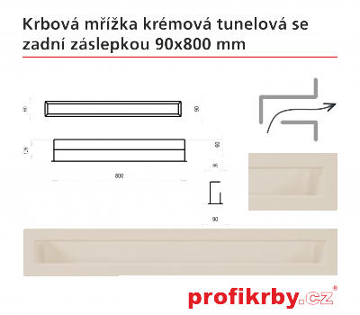 Krbová mřížka Kratki Krémová Tunelová/se zadní záslepkou 90x800