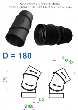 Kouřovod 180 STS Prachatice Koleno regulovatelné - průměr 180 mm  tl.2 - čistící otvor - (0-90°) - 3 segmenty