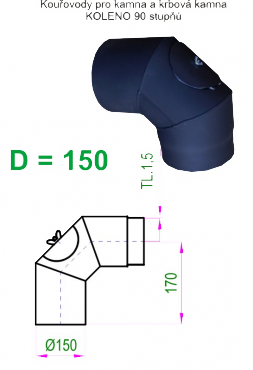 Kouřovod 150 černý V.A.P.K. Koleno 90° - průměr 150 mm - čistící   tl.1,5