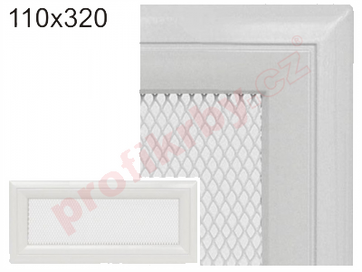 Krbová mřížka Kratki profil rámečku Oskar bílá, rozměr 110x320 mm