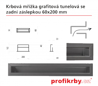 Krbová mřížka Kratki grafitová Tunelová/se zadní záslepkou 60x200