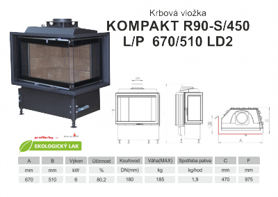 Krbová vložka KOBOK KOBOK KOMPAKT R90x450 670 510 - Rohová - LD2 - dvoje dveře bez sloupku - Pravá