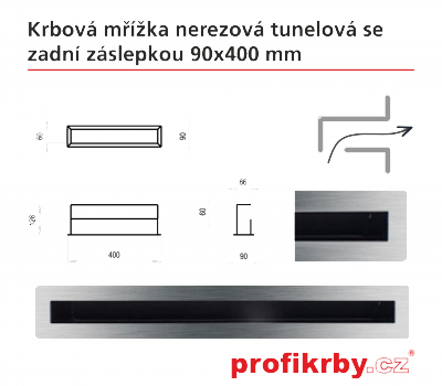 Krbová mřížka Kratki nerez Tunelová/se zadní záslepkou 90x400