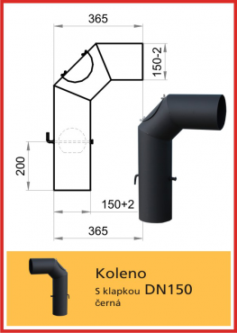 Kouřovod průměr  D150 THORMA Filakovo Koleno D150 Thorma s klapkou a čistícím otvorem černá
