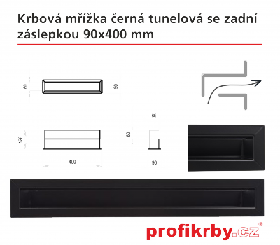 Krbová mřížka Kratki černá Tunelová/se zadní záslepkou 90x400