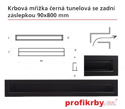 Krbová mřížka Kratki černá Tunelová/se zadní záslepkou 90x800